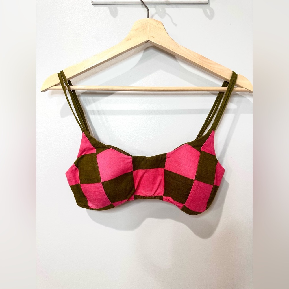 Vintage Elisabeth Stewart Checkered 70’s Bikini/Bra Top